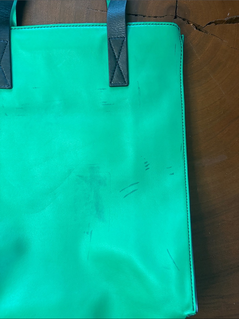 Kate Spade Green Leather Tote Bag Black Straps Structured Handbag - Picture 6 of 7